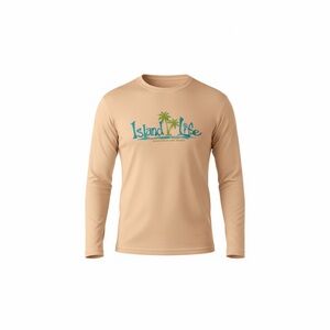 Island Life Long Sleeve Tee - Peach with Blue & Green Logo
